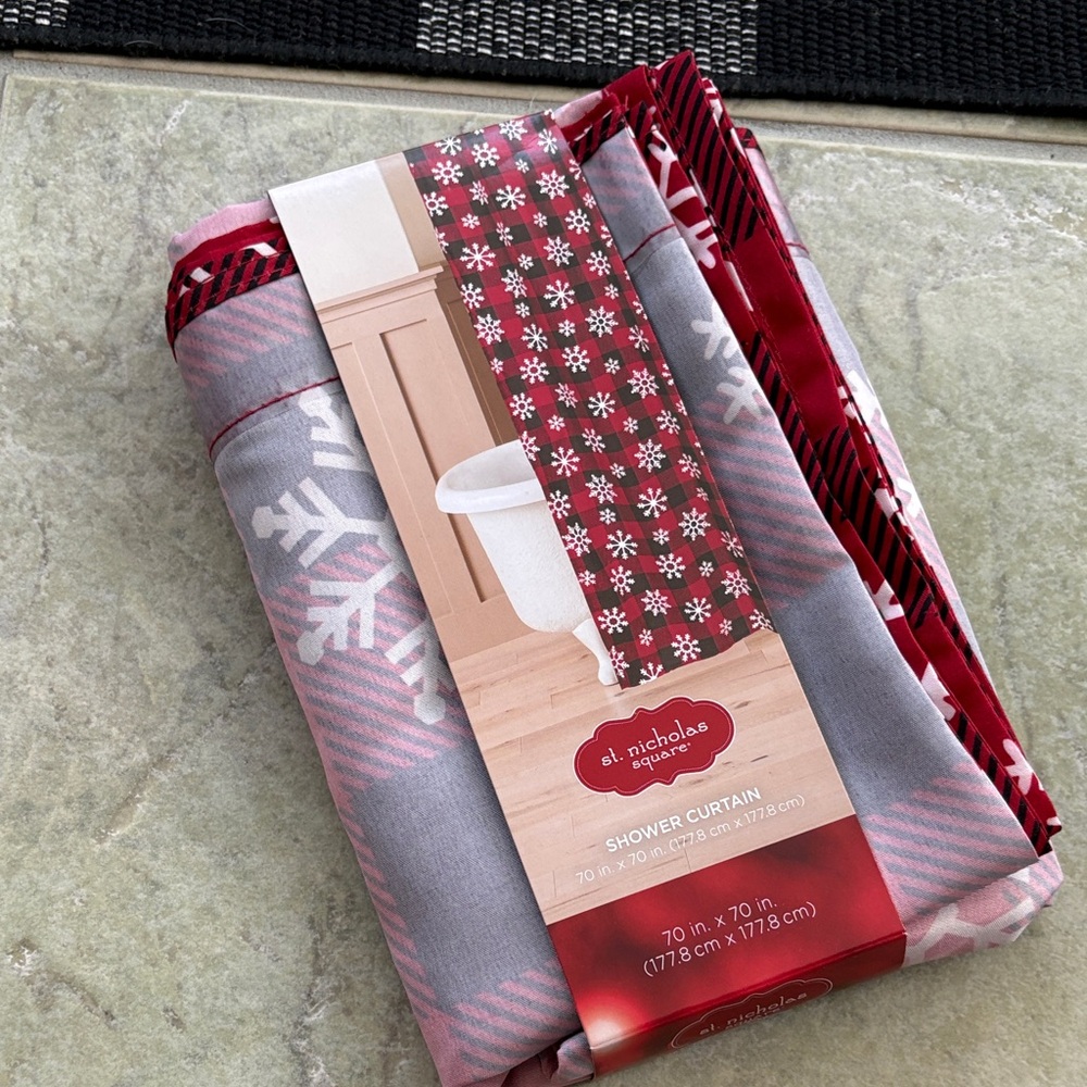 St. Nicholas Square Red and Gray Snowflake Shower Curtain